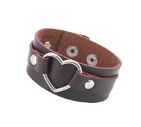 Mens Bracelets Leather,Couples Leather Bracelets Heart Wide Wristbands Unisex with Snap Adjustable Punk Rock Gothic Wrap Wrist Cuff Bangle for Women Men Jewelry Gift Brown