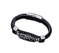 Mens Bracelets Leather, Dzi Beads Tibetan Bracelet Magnetic Clasp Leather Wristband Meditation Amulet Couples Nine Eyes Dzi Beaded Bangle Good Luck Jewelry For Women Men Silver Bu