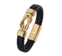 Mens Bracelets Leather, Genuine Leather Bracelet Infinity Knot Black Handmade Braided Wristband With Magnetic Clasp Vintage Men Jewellery Teen Boy Gifts For Graduation Birthday Son