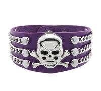Mens Bracelets Leather,Hand-Woven Adjustable Fashion Light Luxury Punk Ghost Skull Studded Chain Snaps Buckle Leather Bracelet, Energy Jewellery for Women Men Purple