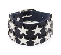 Mens Bracelets Leather,Hand-Woven Adjustable Fashion Light Luxury Retro Punk Double-Row Five-Pointed Star Snaps Buckle Leather Bracelet, Energy Jewellery for Women Men Dark Blue