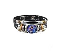 Mens Bracelets Leather,Hand-Woven Adjustable Multi-Layer Light Luxurythe Twelve Constellations Glow In The Dark Snaps Buckle Leather Bracelet, Energy Jewellery for Men Women Aquarius