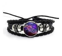 Mens Bracelets Leather,Hand-Woven Adjustable Multi-Layer Niche Design The Twelve Constellations Glow In The Dark Leather Bracelet, Energy Jewellery for Men Women Cancer