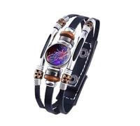 Mens Bracelets Leather,Hand-Woven Adjustable Multi-Layer Pu Twelve Constellation Snaps Buckle Leather Bracelet, Energy Jewellery for Men Women Cancer