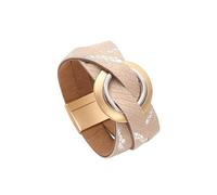 Mens Bracelets Leather,Hand-Woven Multi-Layer Bohemian Fashion Double Layer Large Circle Accessories Magnetic Buckle Leather Bracelet, Energy Jewellery for Men Women Beige