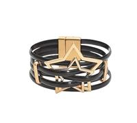 Mens Bracelets Leather,Hand-Woven Multi-Layer Bohemian Fashion Hollow Five-Pointed Star Magnetic Buckle Bracelet, Energy Jewellery for Men Women Black
