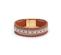 Mens Bracelets Leather,Hand-Woven Multi-Layer Bohemian Fashion Retro High-End Classic Leather Braided Magnetic Buckle Bracelet, Energy Jewellery for Women Brown