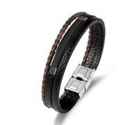Mens Bracelets Leather, Hand-Woven Niche Design Multi-Layer Punk Fashion Wrapped Folding Clasp Leather Bracelet, Energy Jewellery for Men Brown