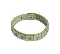 Mens Bracelets Leather,Hand-Woven Punk-Style Single Row Of Five-Pointed Star Square Rivets Niche Design Fashion Snaps Buckle Leather Bracelet, Energy Jewellery for Women Men Green