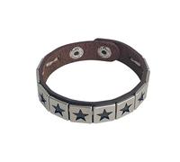 Mens Bracelets Leather,Hand-Woven Punk-Style Single Row Of Five-Pointed Star Square Rivets Niche Design Fashion Snaps Buckle Leather Bracelet, Energy Jewellery for Women Men Coffee Brown