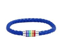 Mens Bracelets Leather,Hand-Woven Wrapped Niche Design Fashion Magnetic Clasp Rainbow Stripe Leather Bracelet, Energy Jewellery for Women Men Blue