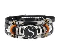 Mens Bracelets Leather, Initial Letter Leather Bracelet For Men Handmade Multi-Layer Braided Wristband With Pouch Vintage Jewellery Gifts For Dad Husband Brother Boyfriend Letter S