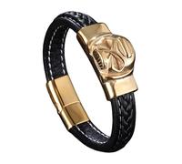Mens Bracelets Leather, Mens Braided Leather Bracelet Magnetic Clasp Handmade Cuff Wristband With Skull Charm Gothic Halloween Jewellery For Boyfriend Husband Black 16.5Cm
