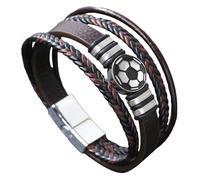 Mens Bracelets Leather, Multi-Layer Braided Leather Bracelet Gothic Creative Football Wristband Bangle Stylish Charming Jewelry For Fathers Day Brown 21Cm