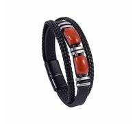 Mens Bracelets Leather,Multi-Layer Braided Leather Bracelet Natural Stone Leather Bracelet With Magnetic Clasp, Handmade Vintage Punk Jewellery Valentines Gift For Dad Boyfriend Husband Red
