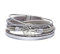 mens bracelets leather, Multi Layer Leather Bracelet for women Stackable Wrap Cuff Bangle with tree of life charm Magnetic Clasp Handmade jewellery Birthday Gifts for Women Girls