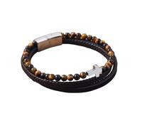 Mens Bracelets Leather, Natural Tiger'S Eye Stone Bracelet For Men Cross Multi-Layer Braided Wristband With Magnetic Clasp Faith Crucifix Crystal Jewellery Gifts For Dad Him Husband Silver