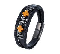 Mens Bracelets Leather,Tiger Eye Multi-Layer Leather Woven Bracelet Braided Tiger Eye Bracelets With Magnet Clasp Handmade Protection Jewellery Valentines Gift For Dad Boyfriend Husband Blac