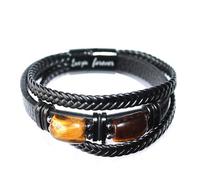 Mens Bracelets Leather, Tiger Eye Stone Leather Bracelet Handmade Braided Cuff Bangle Black Mens Gemstone Jewellery With Pouch Teen Boy Gifts For Graduation Birthday