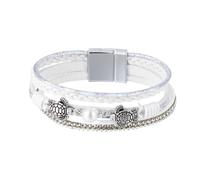 mens bracelets leather, Turtle Starfish Leather Wrap Bracelet Boho Rhinestone Pearl Cuff Bangle Stackable gemstone Jewellery Birthday Gifts for Women Girls white