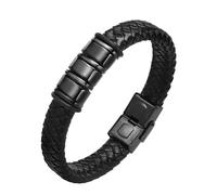 Mens Bracelets Personalised Dad Gift -Father's Day Daddy Men Leather Bracelet with Kids Name Braided Bracelet for Grandad Presents Birthday Thanksgiving Day Gifts from Daughter Son (All Black#2-3bead)