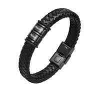 Mens Bracelets Personalised Dad Gift -Father's Day Daddy Men Leather Bracelet with Kids Name Braided Bracelet for Grandad Presents Birthday Thanksgiving Day Gifts from Daughter Son (All Black#2-2bead)