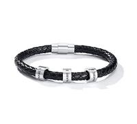 Mens Bracelets Personalised Dad Gift - Father's Day Daddy Mens Leather Bracelet with Kids Name Braided Bracelet for Grandad Presents Birthday Thanksgiving Day Gifts from Daughter Son (23CM #6-3 Bead)