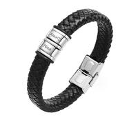 Mens Bracelets Personalised Dad Gift - Father's Day Daddy Mens Leather Bracelet with Kids Name Braided Bracelet for Grandad Presents Birthday Thanksgiving Day Gifts from Daughter Son (Black#2-2 Bead)