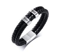 Mens Bracelets Personalised Dad Gift - Father's Day Daddy Mens Leather Bracelet with Kids Name Braided Bracelet for Grandad Presents Birthday Thanksgiving Day Gifts from Daughter Son (Black#5-2 Bead)