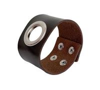 Men's Bracelets,Wide Cuff Wrap Gothic Wristband Punk Rock Biker Wide Leather Bracelet Unisex with Snap Hollow Ring Vintage Adjustable Cuff Bangle for Men Women Brown