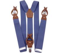 Men's Braces 1.4" Wide Y Back Button Hooks Clips Nylon Blend And Leather Multicolor(Light Blue)