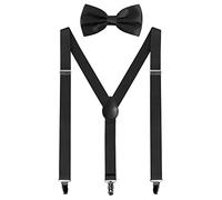Mens Braces and Bow Tie Set, Suspenders Braces for Men Trousers with 3 Strong Clips, Elastic Adjustable Formal Braces for Wedding Business Daily-Wear (Black)