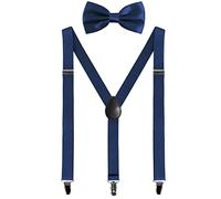 Mens Braces and Bow Tie Set, Suspenders Braces for Men Trousers with 3 Strong Clips, Elastic Adjustable Formal Braces for Wedding Business Daily-Wear (Navy)