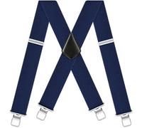 Men's Braces Blue Suspenders with Strong 2 inch Wide 4 Clips Heavy Duty Braces Elastic X Style Adjustable Braces for Trousers