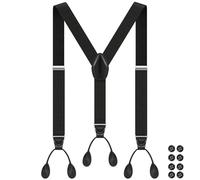 Mens Braces for Trousers 1.4" Wide Y Shape Suspenders Men Leather Button End Elastic Adjustable Black Braces for Wedding Business Party
