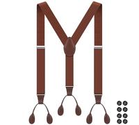 Mens Braces for Trousers 1.4" Wide Y Shape Suspenders Men Leather Button End Elastic Adjustable Camel Braces for Wedding Business Party