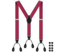 Mens Braces for Trousers 1.4" Wide Y Shape Suspenders Men Leather Button End Elastic Adjustable Red Braces for Wedding Business Party