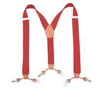 Men's Braces for Trousers Y Back with 6 Clips Adjustable Elastic 3.5cm x 125cm Multicolor(Red)
