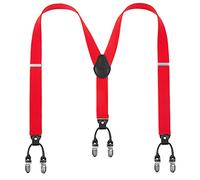 Mens Braces Lafayon Red Braces For Men 6 Clips Y-Back 1.38'' Wide Heavy Duty Adjustable Elastic Mens Suspenders Durable Suspenders Strong Metal Clips (Red), One Size