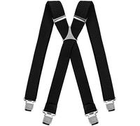 Mens braces wide adjustable and elastic suspenders X shape with a very strong clips Heavy duty (Black)