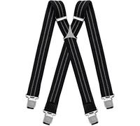 Mens braces wide adjustable and elastic suspenders X shape with a very strong clips Heavy duty (Black Grey)
