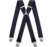 Mens braces wide adjustable and elastic suspenders X shape with a very strong clips Heavy duty (Navy Blue)