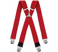Mens braces wide adjustable and elastic suspenders X shape with a very strong clips Heavy duty (Red)
