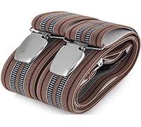 Mens braces wide adjustable and elastic suspenders Y shape with a very strong clips - Smart Casual Menswear (Dark Beige 3)