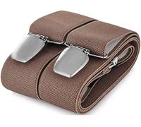 Mens braces wide adjustable and elastic suspenders Y shape with a very strong clips - Smart Casual Menswear (Dark Beige)(Size: One Size)