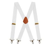 Men's Braces with 4 Hook-Clips for Trousers, Vintage Suspenders Braces for Men Heavy Duty Adjustable Elastic X Shape (White)