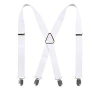 Mens Braces X Shape with 4 Clips, Elastic Adjustable Suspenders Braces for Men Trousers, Mens Suspenders Braces Business Wedding Casual (White 1)