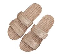 Mens Braid Double Strap Linen Slides Breathable Lightweight Flat Casual Slippers Men Indoor House Home Walking Comfortable Shoes Wide Fit Summer Casual Home Sandals(Coffee, 4)