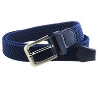 Mens Braided Elastic Stretch Belt Leather Tipped End and Silver Metal Buckle, Navy, Large