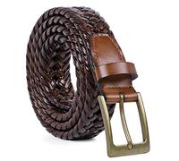 Men's Braided Leather Belt,JasGood Braided Woven Belt for Men Casual Jeans with Solid Strap Single Prong Buckle (Brown,Suit for Pant Size 43-46 inch)